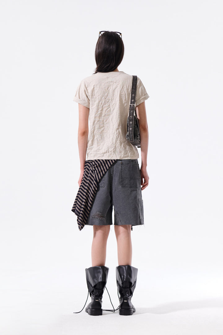 Matin Kim Lettering Graffiti Crease Top — Beige