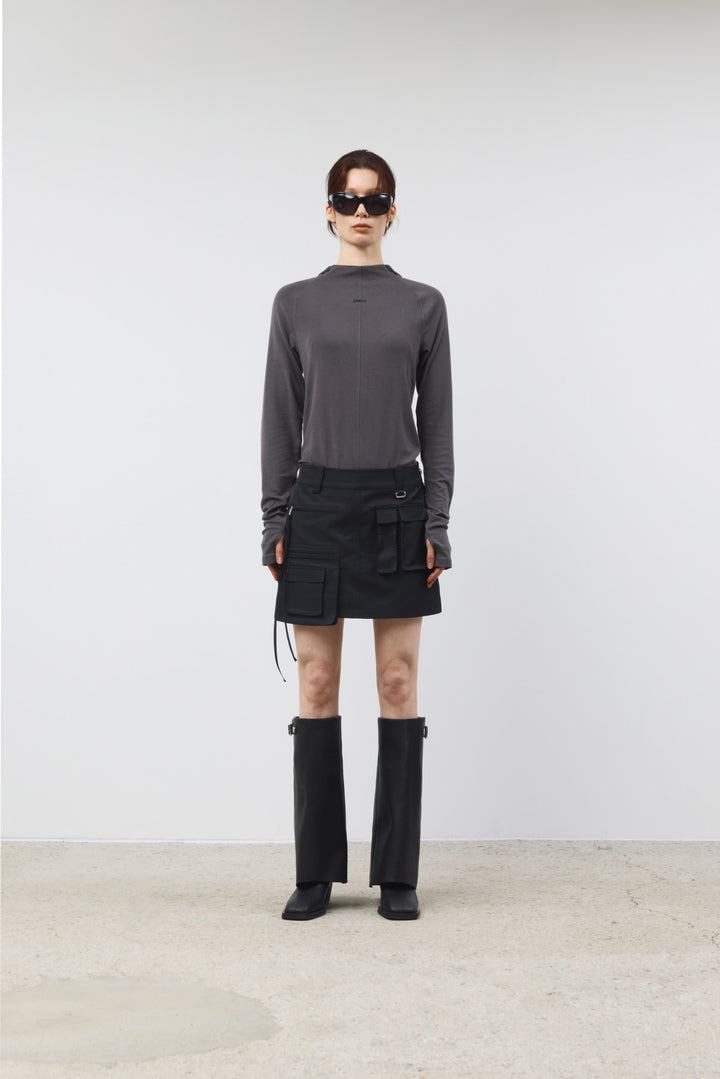KIMMATIN Slim Hoody Jersey Top — Charcoal