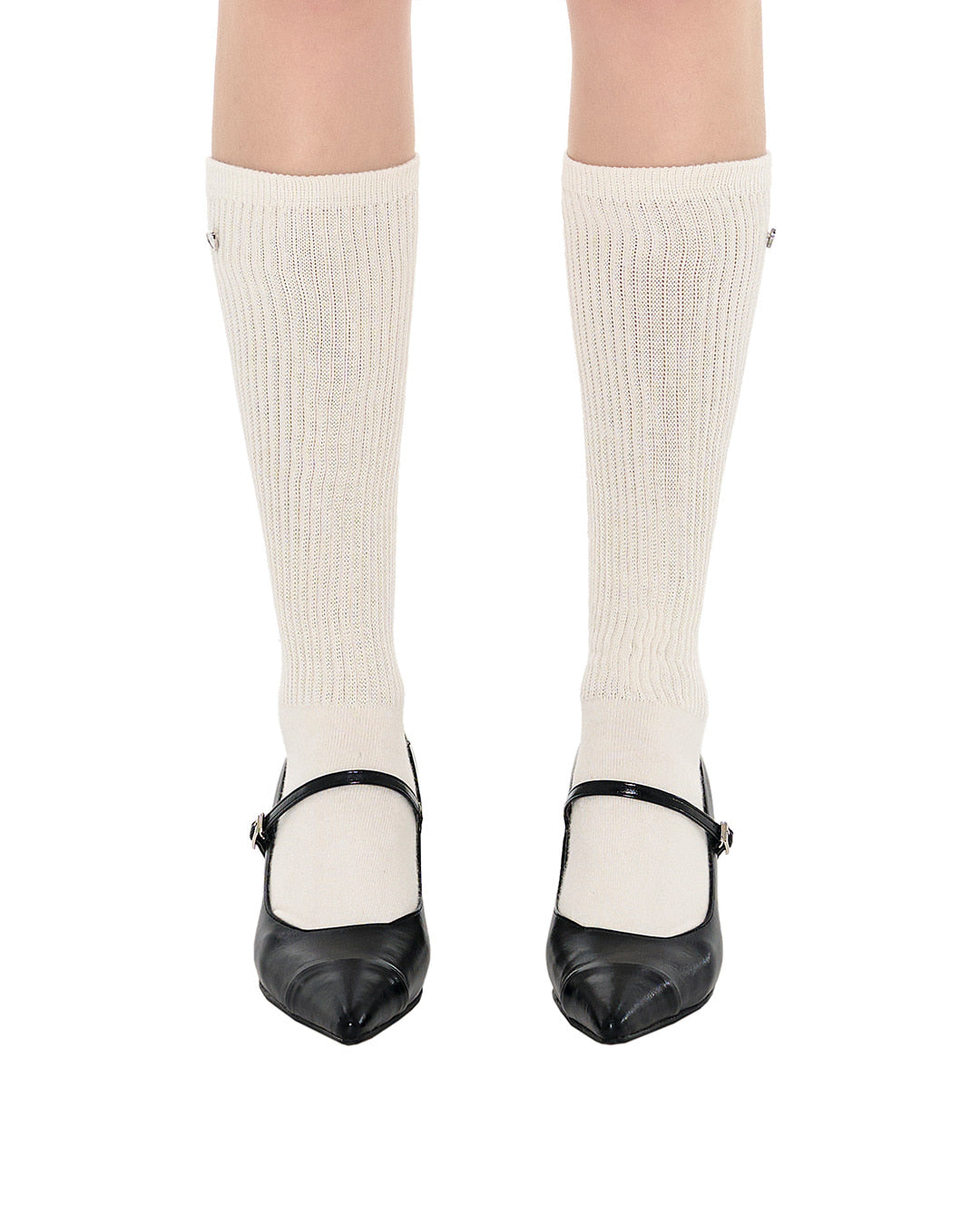 Stand Oil Heart Button Knee Socks — Cream