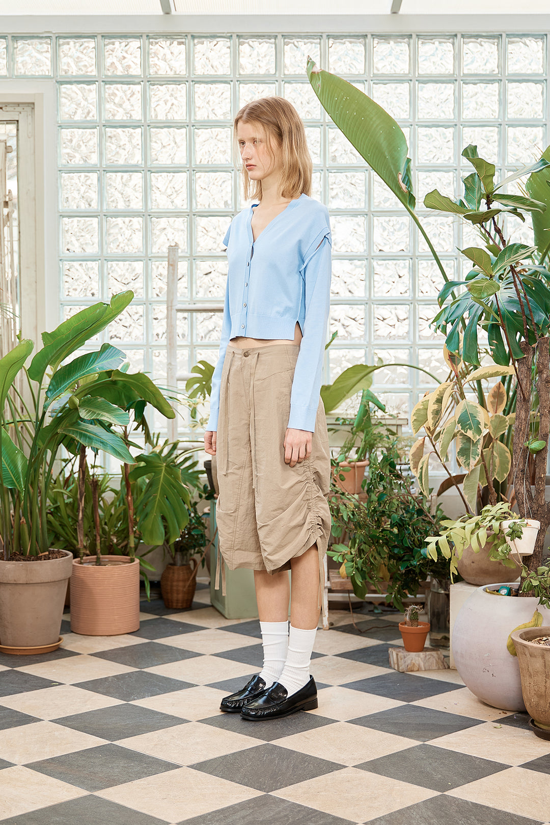 Matin Kim Slit Detail Button Cardigan — Light Blue