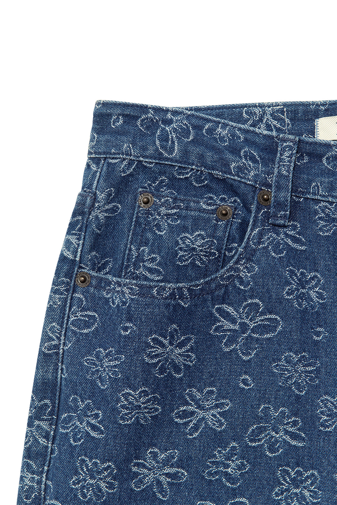 Matin Kim Flower Pattern Flare Denim — Blue