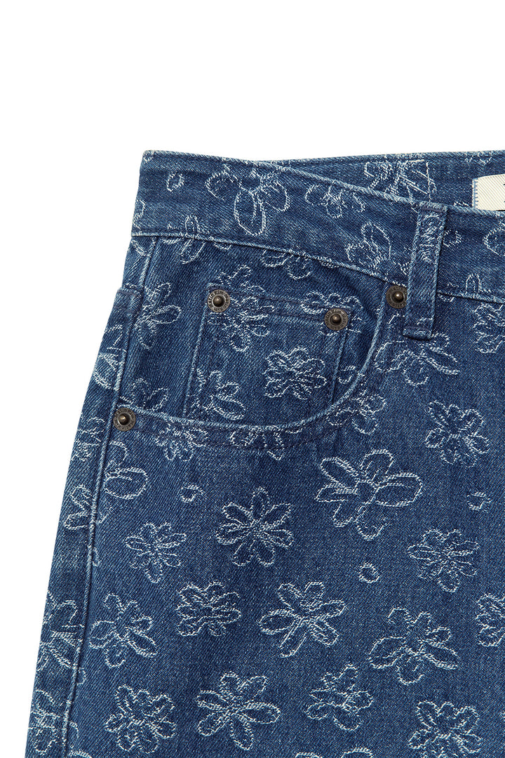 Matin Kim Flower Pattern Flare Denim — Blue