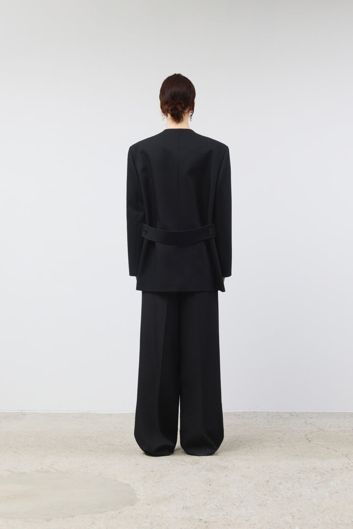 KIMMATIN Destressed Waist Pintuck Wide Pants — Black