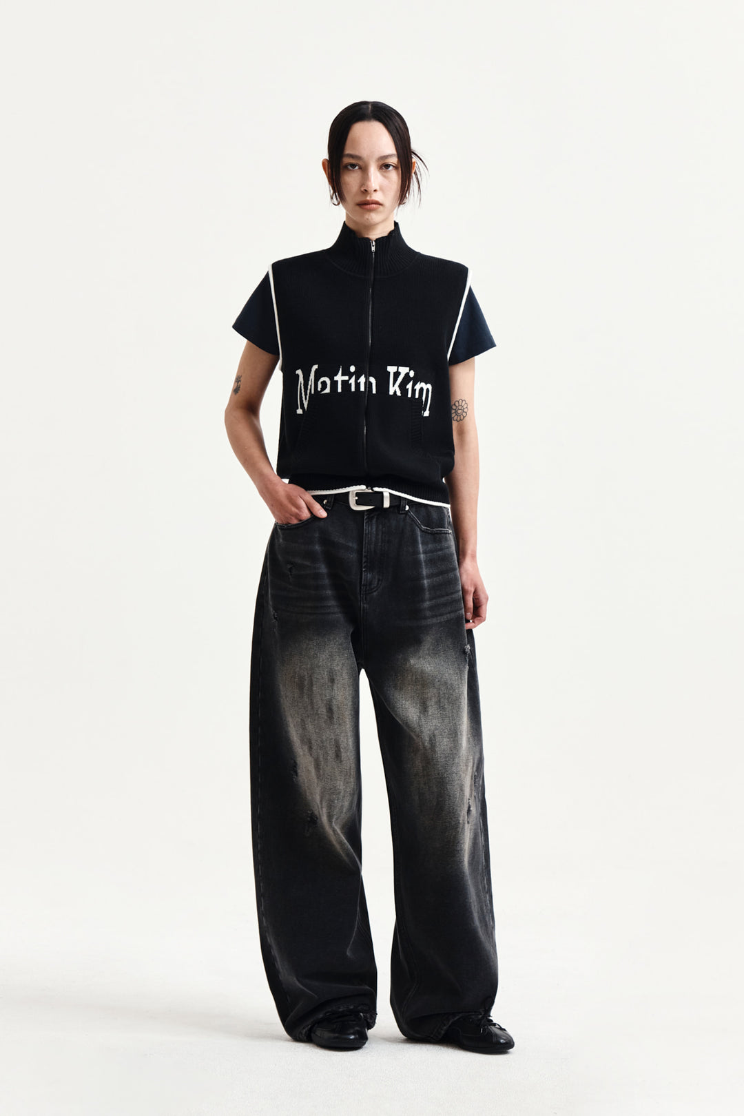 Matin Kim Spell Point Knit Zip Up Vest — Black