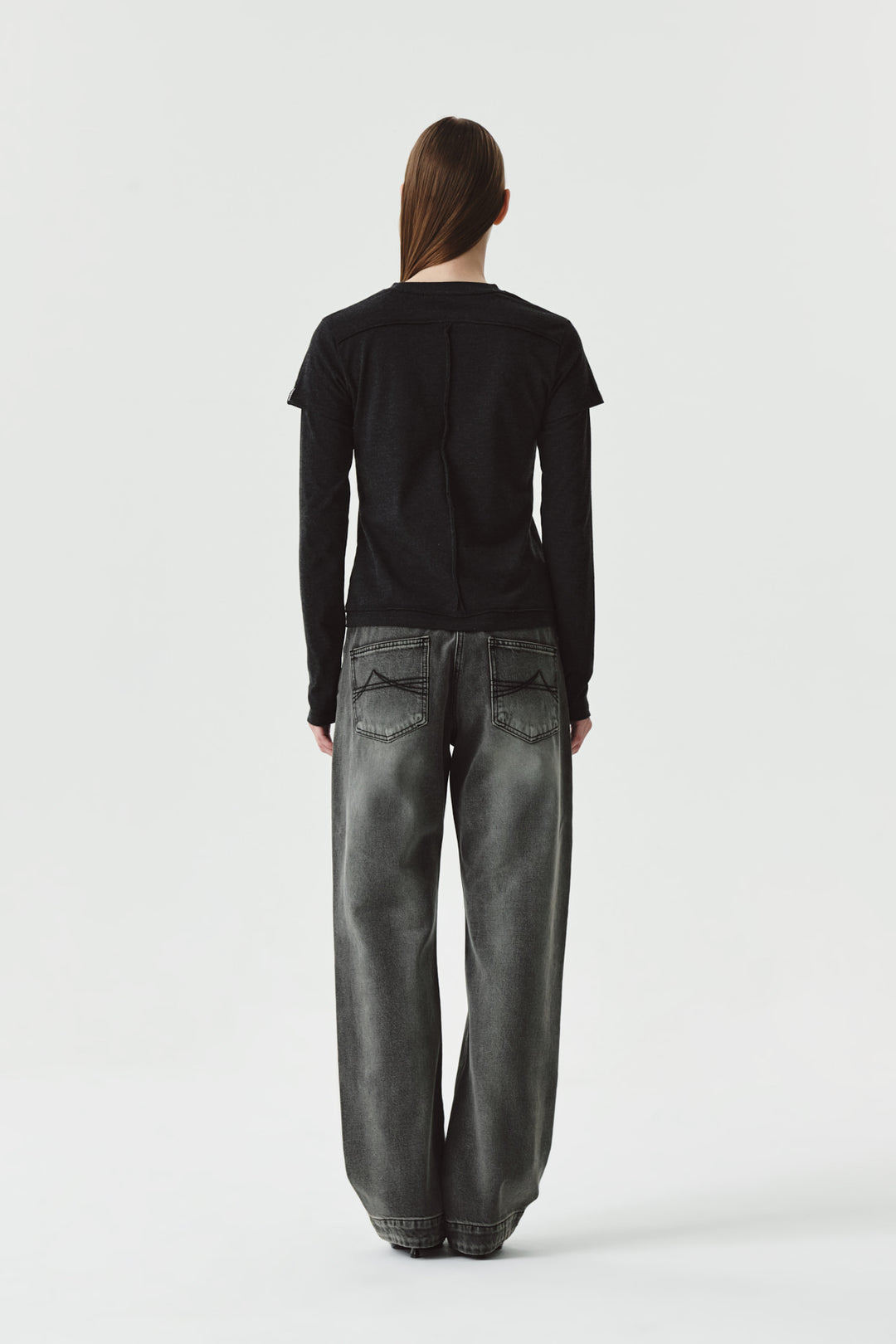 KIMMATIN Double Hem Washed Denim Pants — Gray