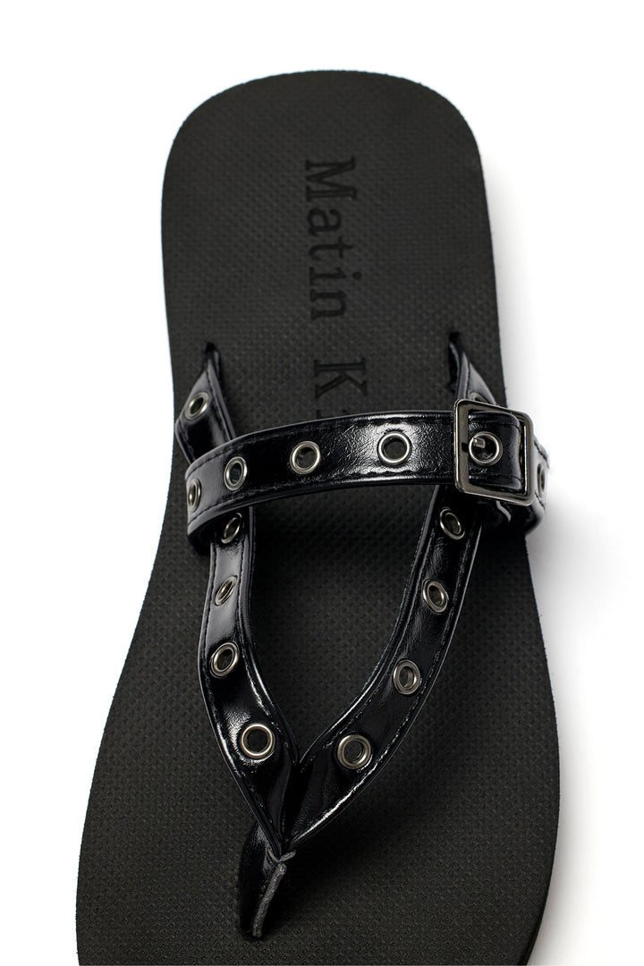 Matin Kim Buckle Eyelet Slippers — Black