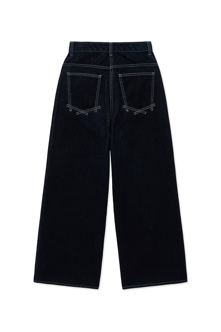 Matin Kim Reverse Velvet Wide Denim — Navy blue
