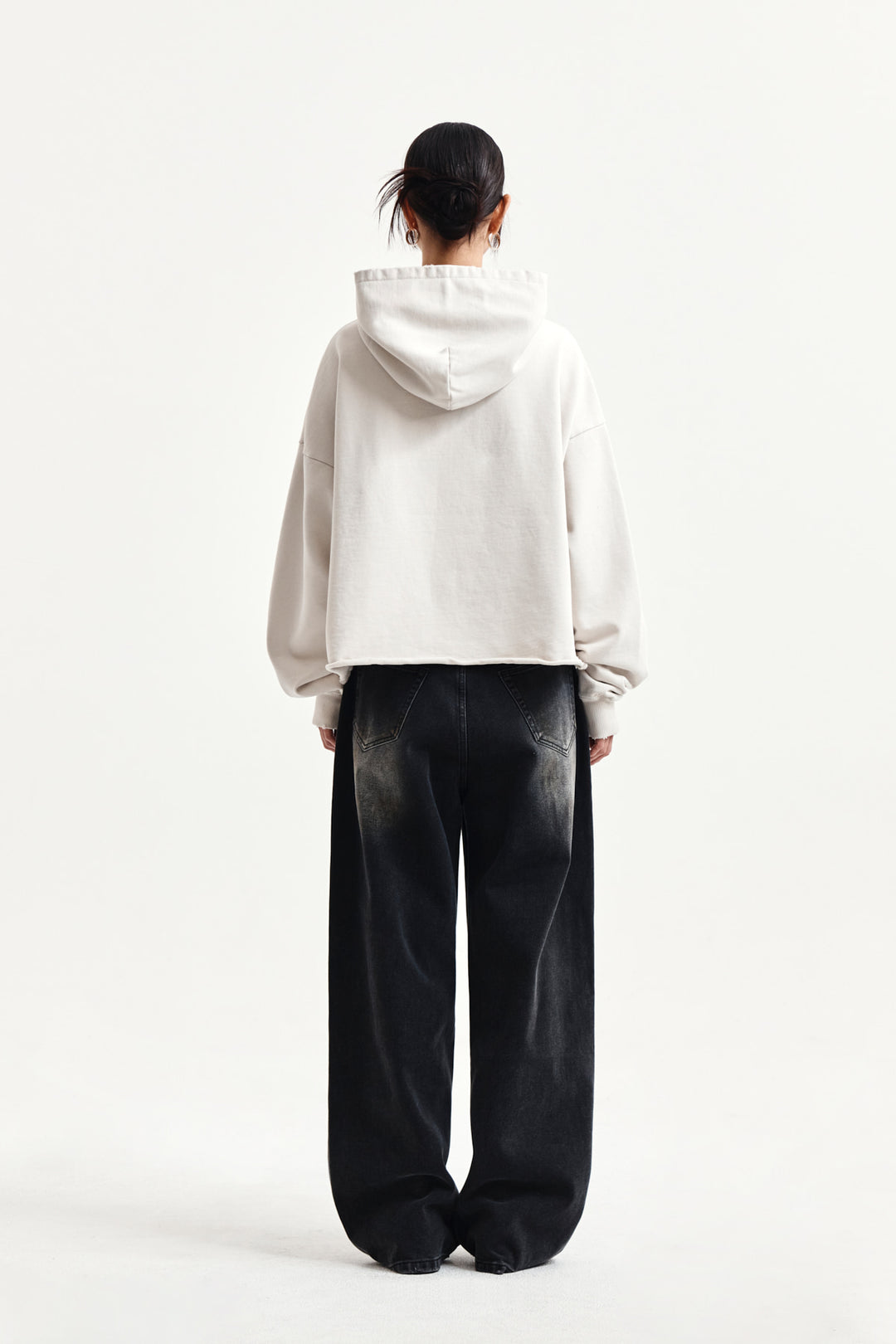 Matin Kim Raw Edge Hem Sweat Hoody — Beige