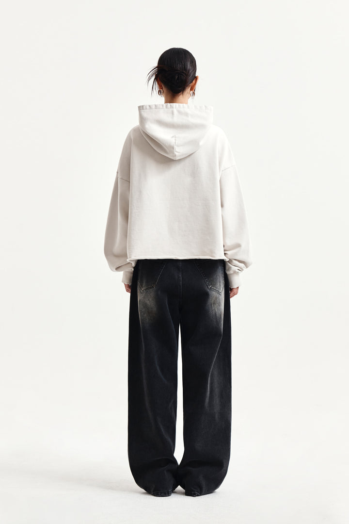 Matin Kim Raw Edge Hem Sweat Hoody — Beige