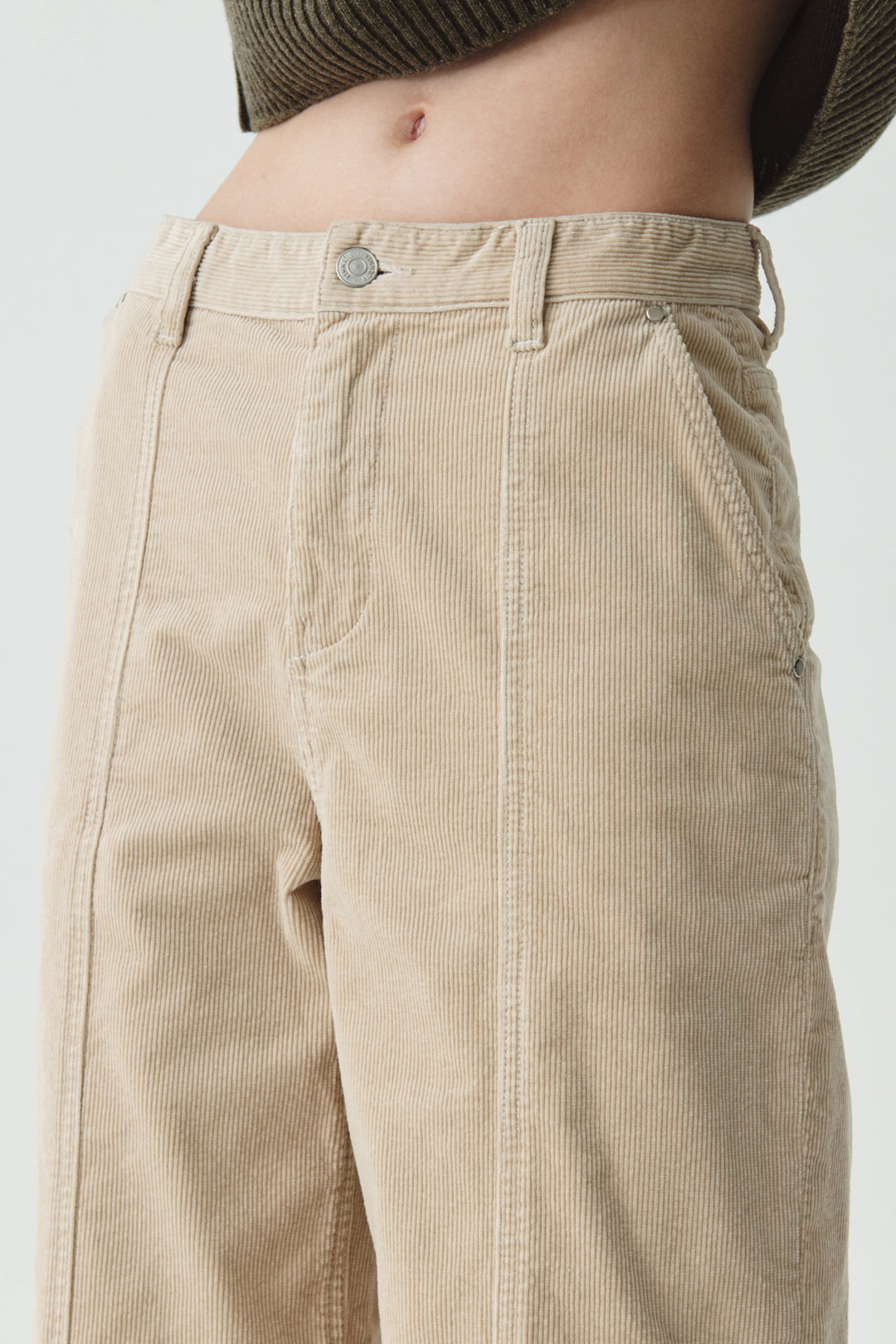 KIMMATIN Slim Boots Cut Corduroy Pants — Cream