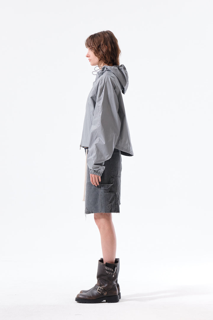 Matin Kim Crop Hoody Coating Jumper Dark — Gray