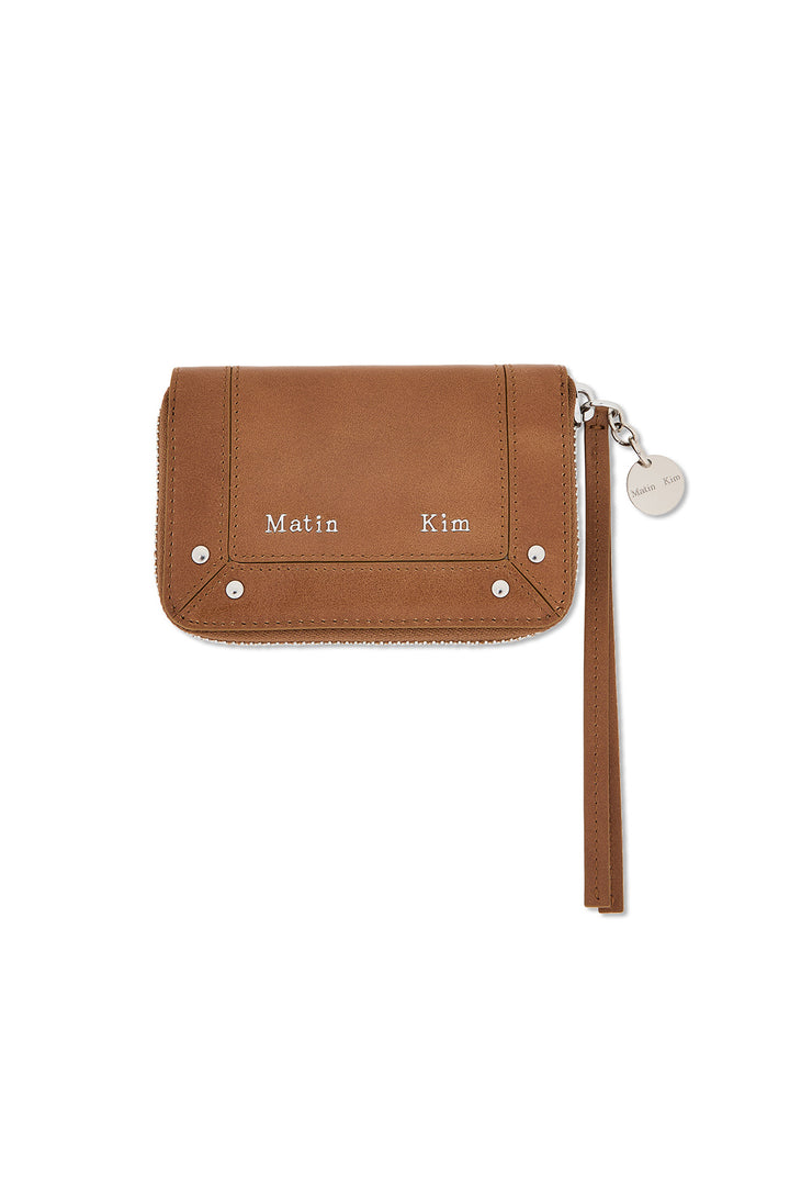 Matin Kim Steel Logo Rivet Compact Wallet — Camel