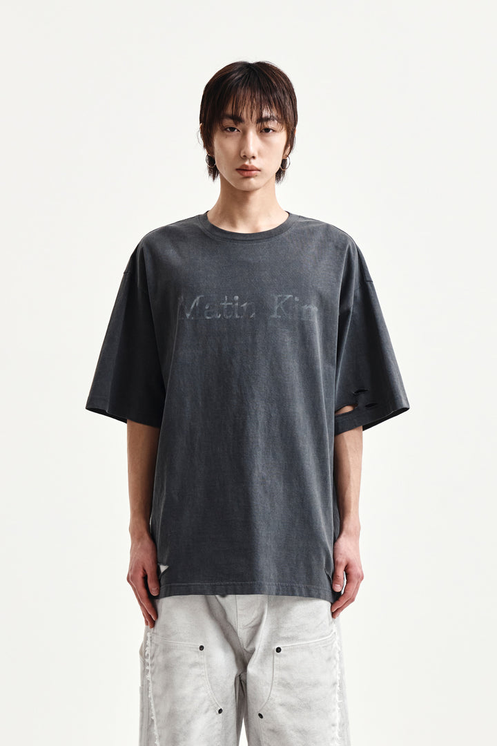 Matin Kim Distressed Logo Top — Charcoal