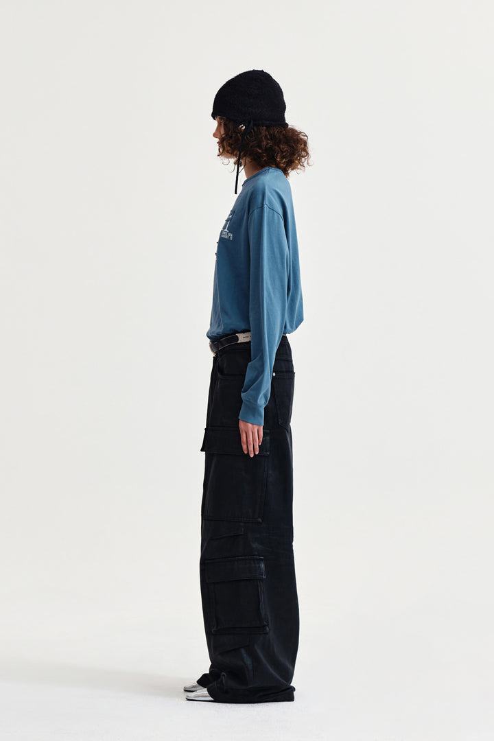 Matin Kim Patch Graphic Long Sleeve Top — Blue