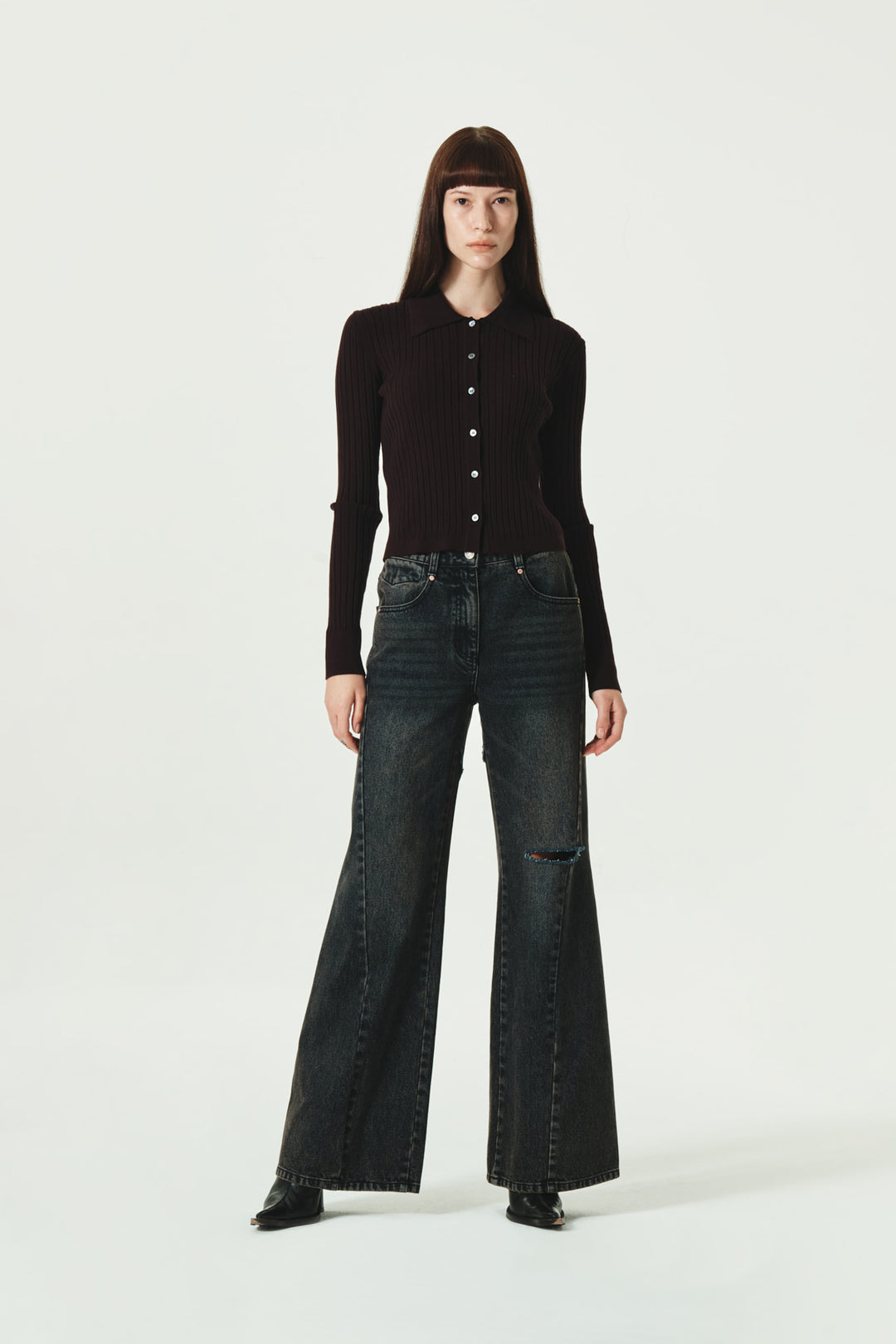 KIMMATIN Slit Point Flare Denim — Navy blue