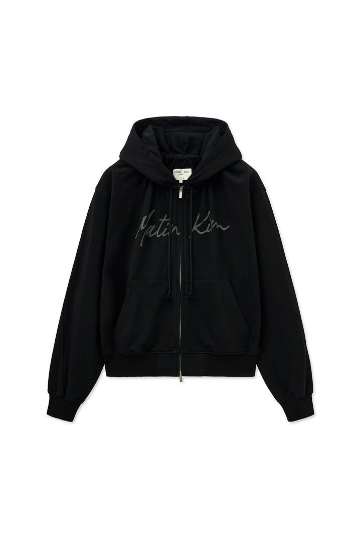 Matin Kim Drawstring Point Zip Up Hoody — Black