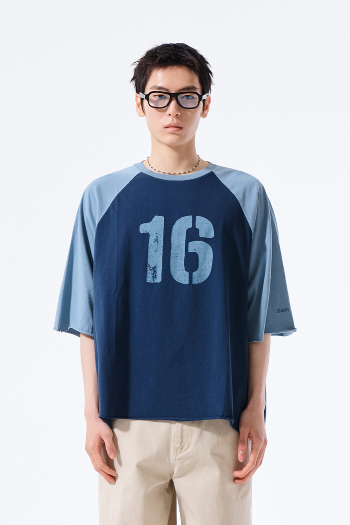 Matin Kim Raw Edge Raglan Top — Navy blue