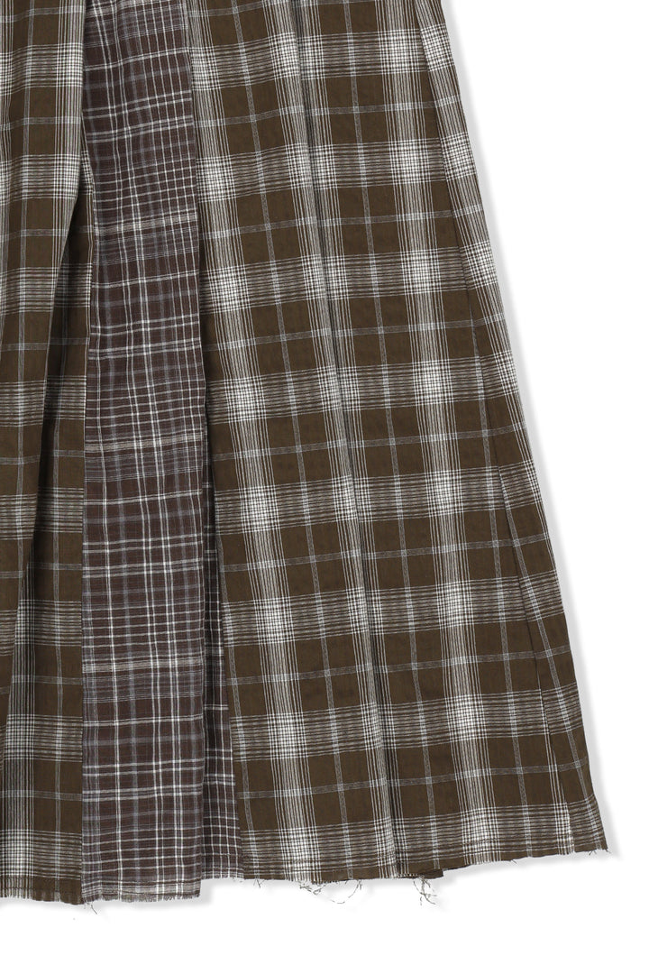 Matin Kim Mixed Check Sleeve Tie Flare Skirt — Brown