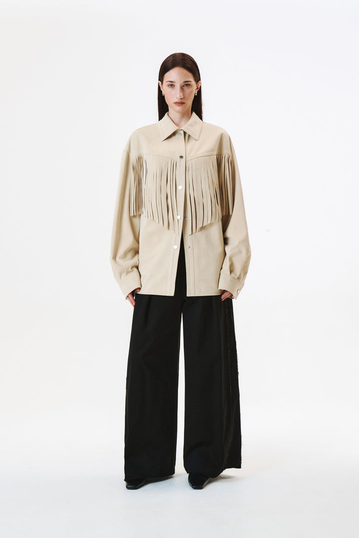 KIMMATIN Suede Fringe Jacket — Beige