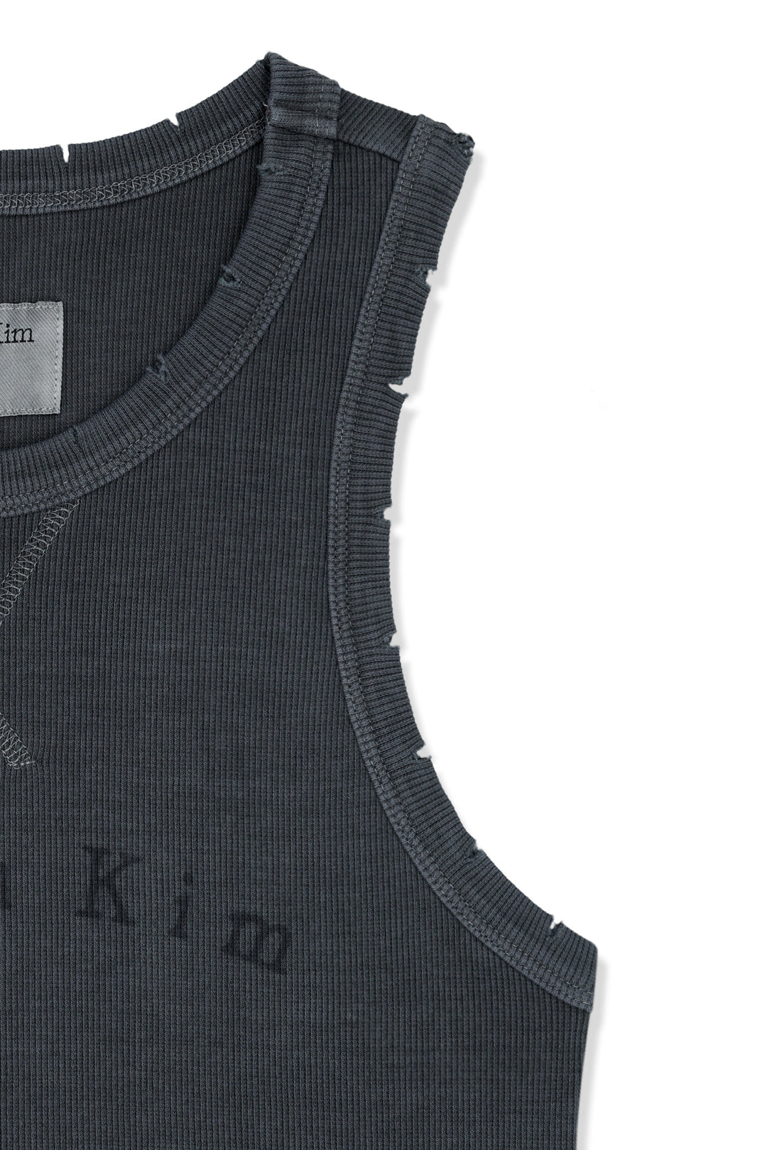 Matin Kim Distressed Sleeveless Logo Top — Charcoal