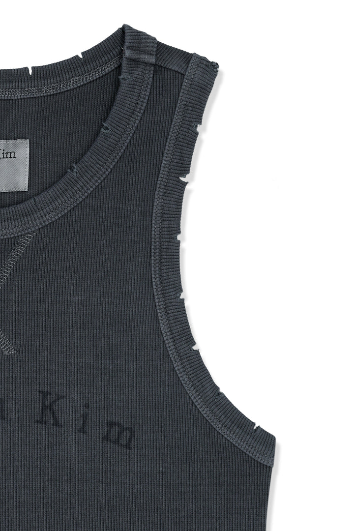 Matin Kim Distressed Sleeveless Logo Top — Charcoal