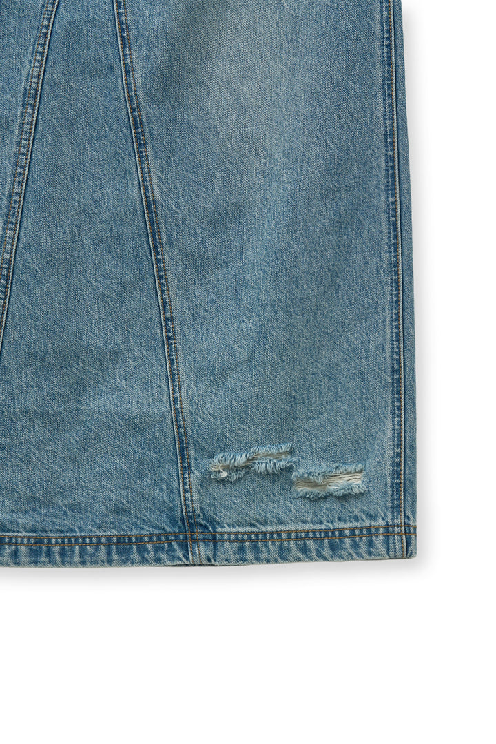 Matin Kim Damage Point Long Denim Skirt — Blue