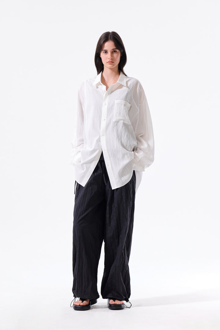 Matin Kim Nylon Crinkle Wide Pants — Black
