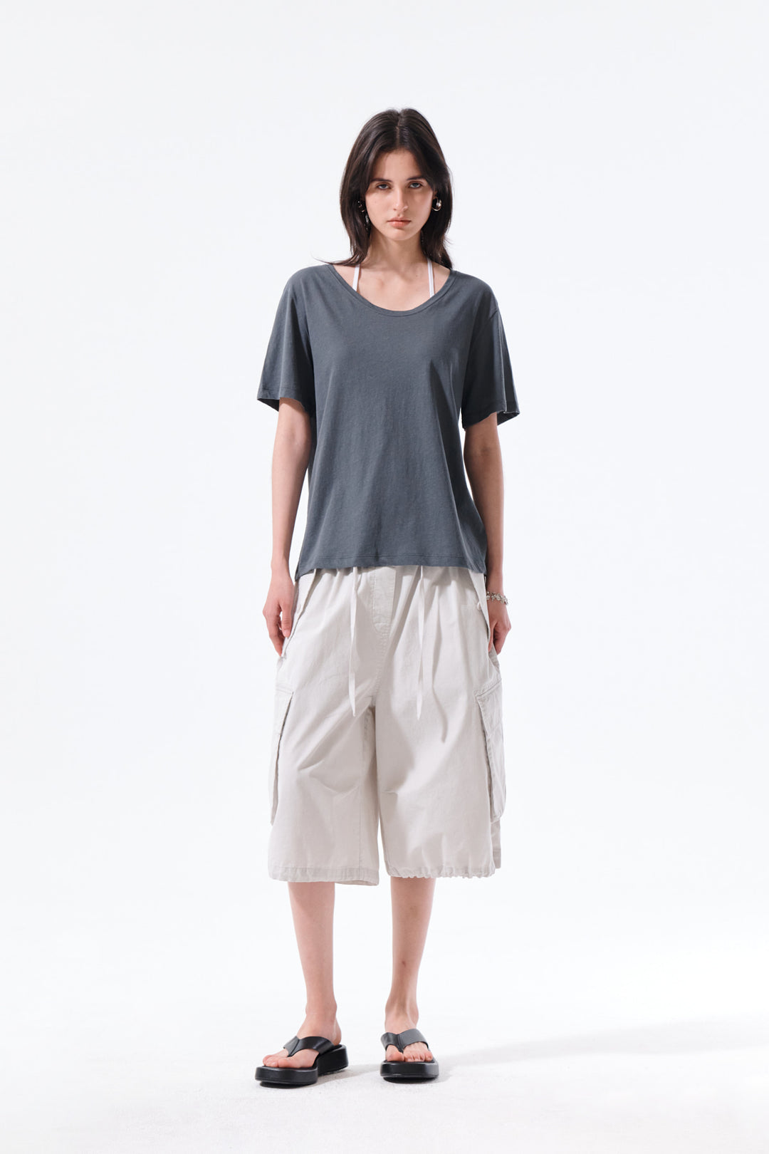 Matin Kim Label Point U Neck Top — Charcoal