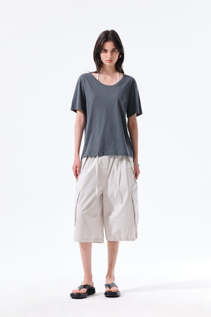Matin Kim Label Point U Neck Top — Charcoal