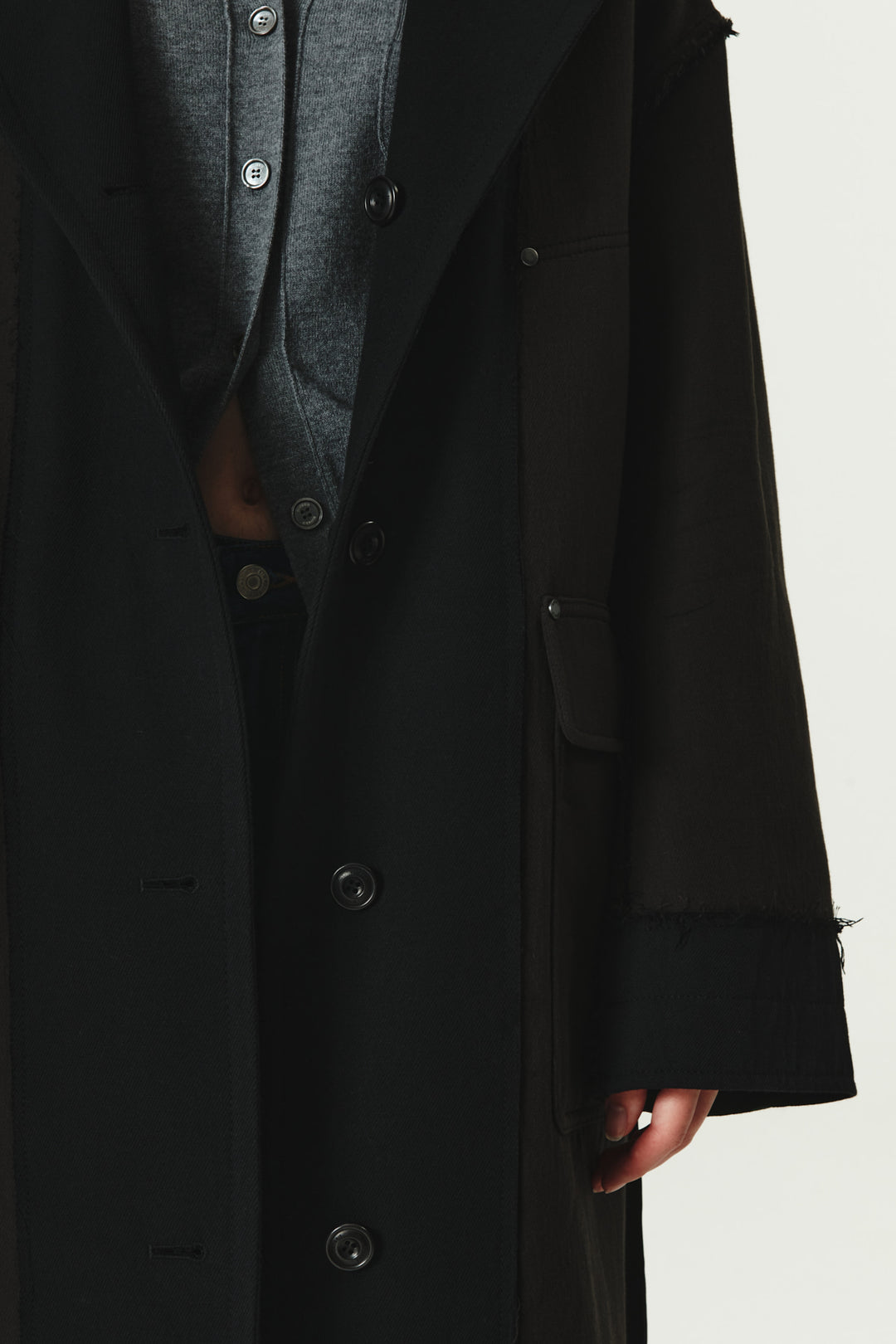 KIMMATIN Reversible Wool Cotton Oversized Coat — Black