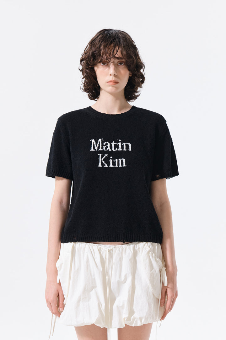 Matin Kim Half Sleeve Logo Pullover — Black