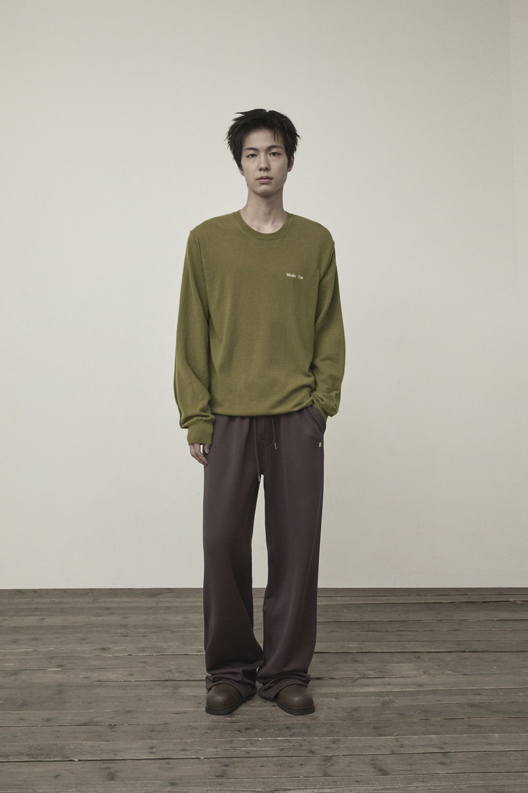 Matin Kim Cashmere Blended Round Knit — Olive