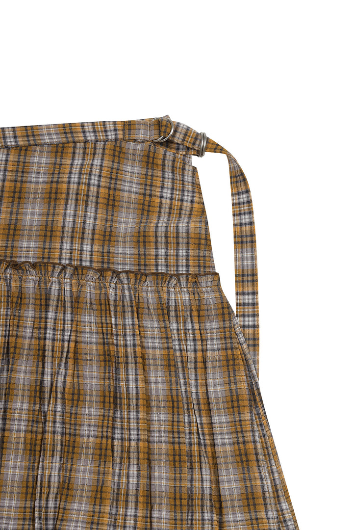 Matin Kim Check Layered Skirt — Orange
