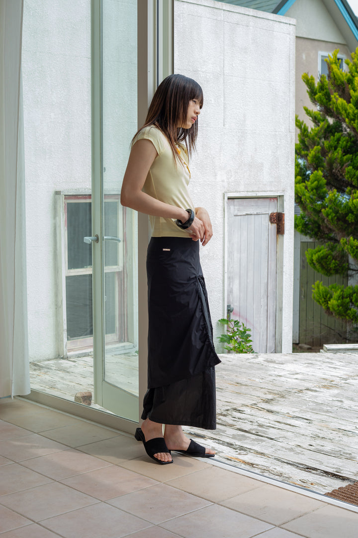 Matin Kim Shirring Layered Maxi Skirt — Black
