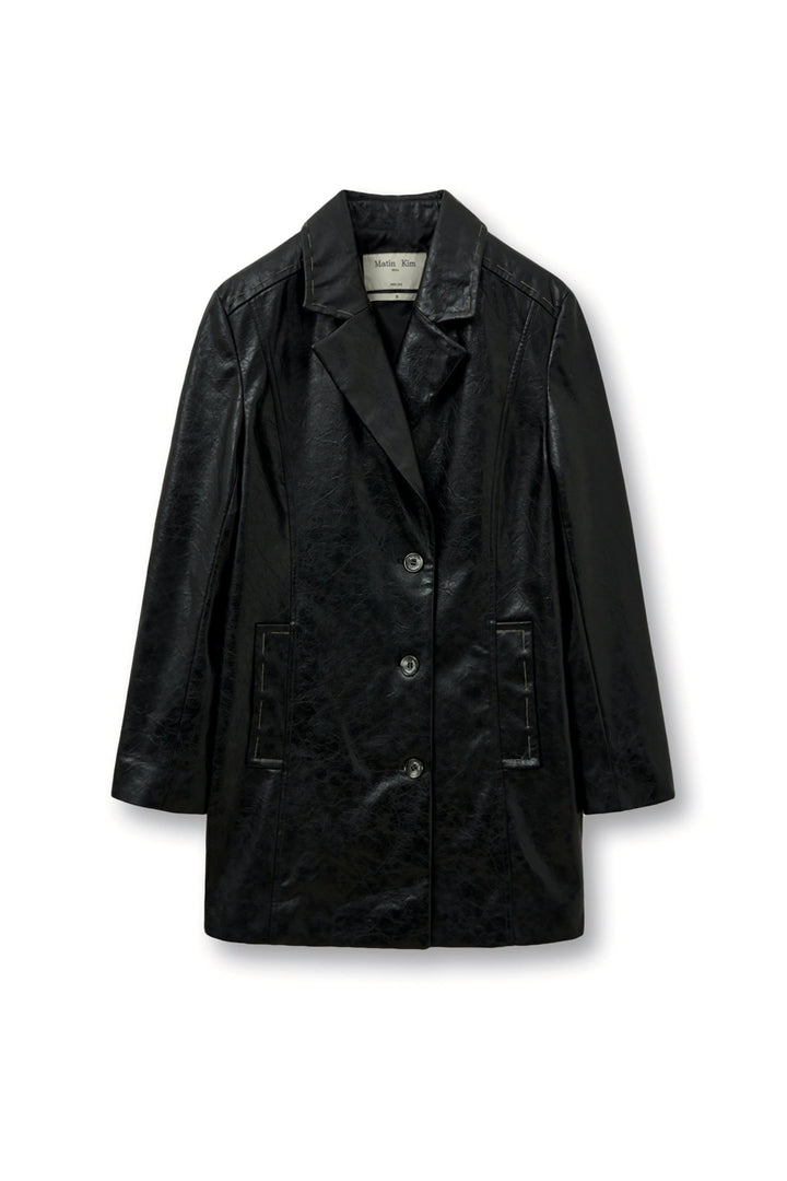 Matin Kim Faux Leather Half Double Jacket — Black