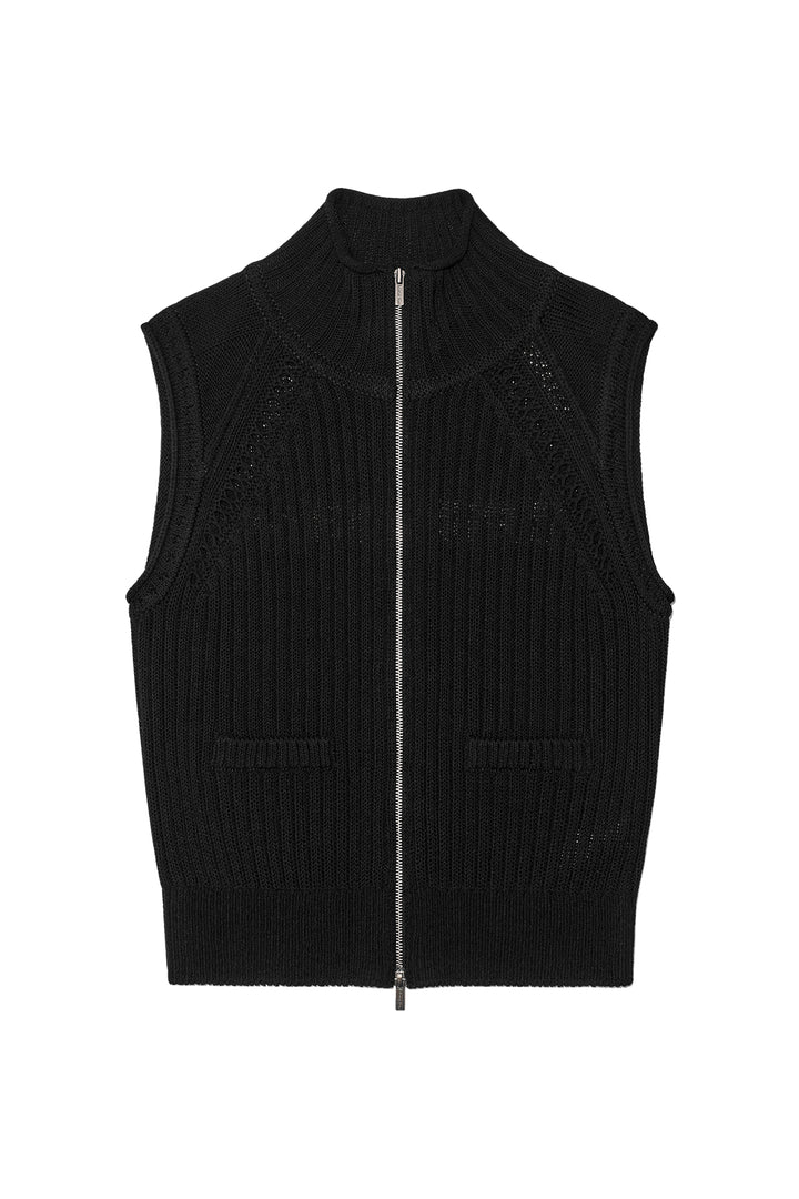 Matin Kim Back Logo High Neck Knit Vest — Black