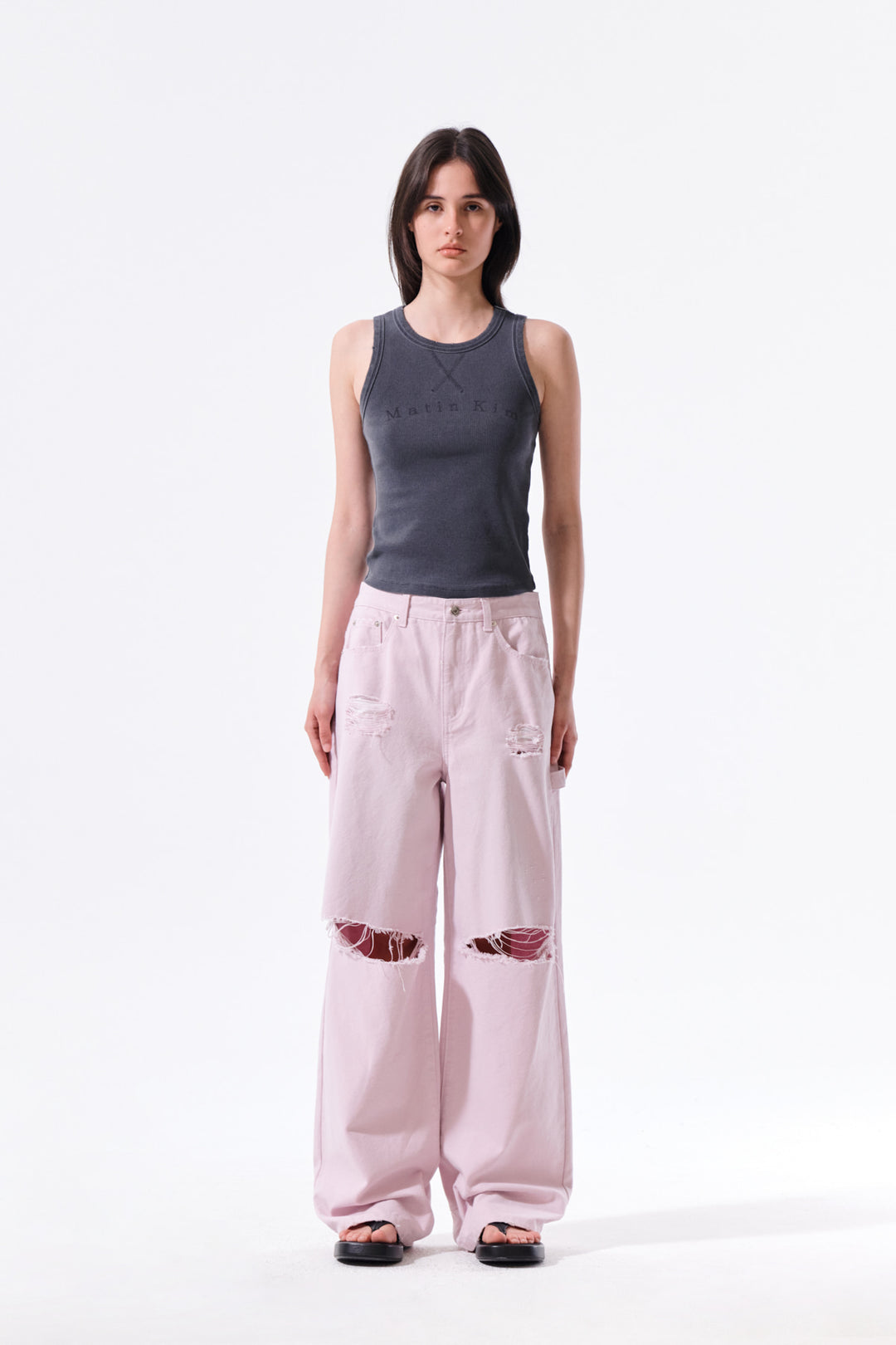 Matin Kim Destroyed Color Dyeing Denim — Pink