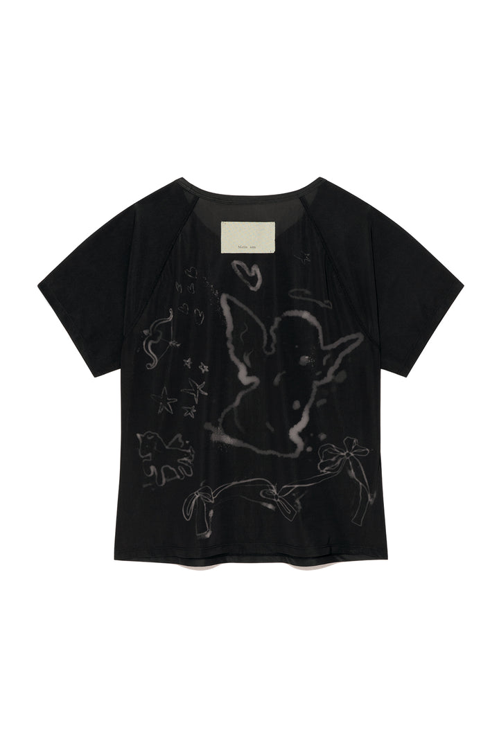 Matin Kim See Through Printing Top — Black