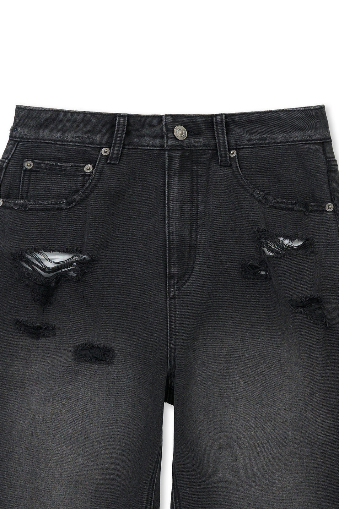Matin Kim Back Pocket Patch Destroyed Denim — Black