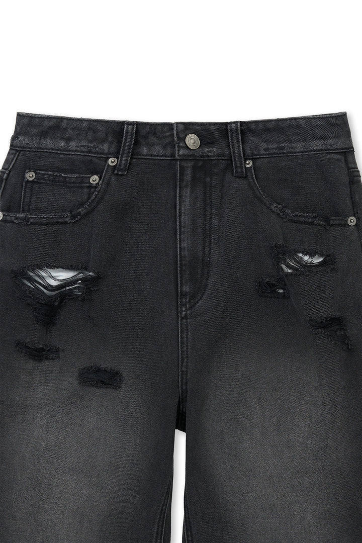Matin Kim Back Pocket Patch Destroyed Denim — Black