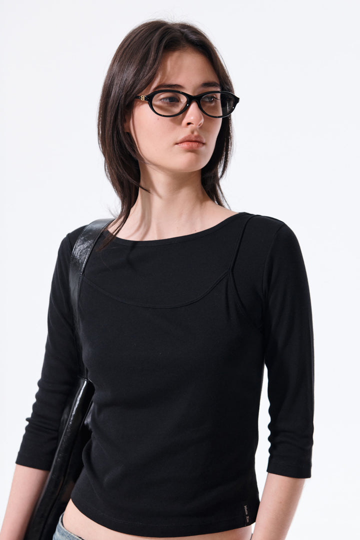 Matin Kim 3/4 Sleeve Layered Tank Top — Black