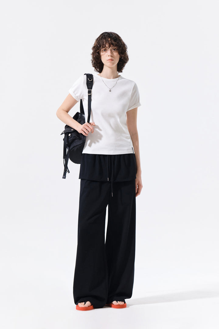 Matin Kim Layered Skirt Jersey Pants — Black