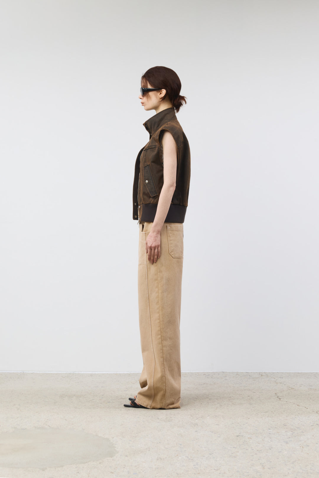 KIMMATIN Washed Blouson Vest — Brown