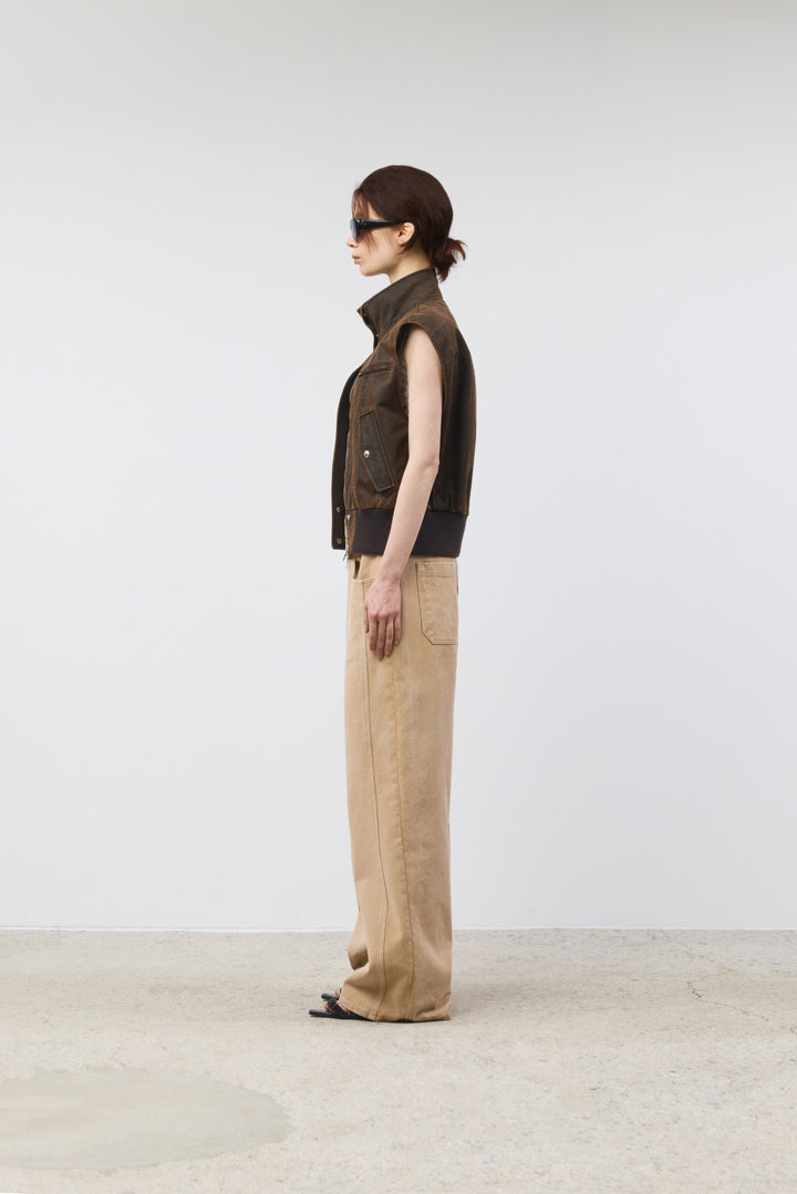 KIMMATIN Washed Blouson Vest — Brown