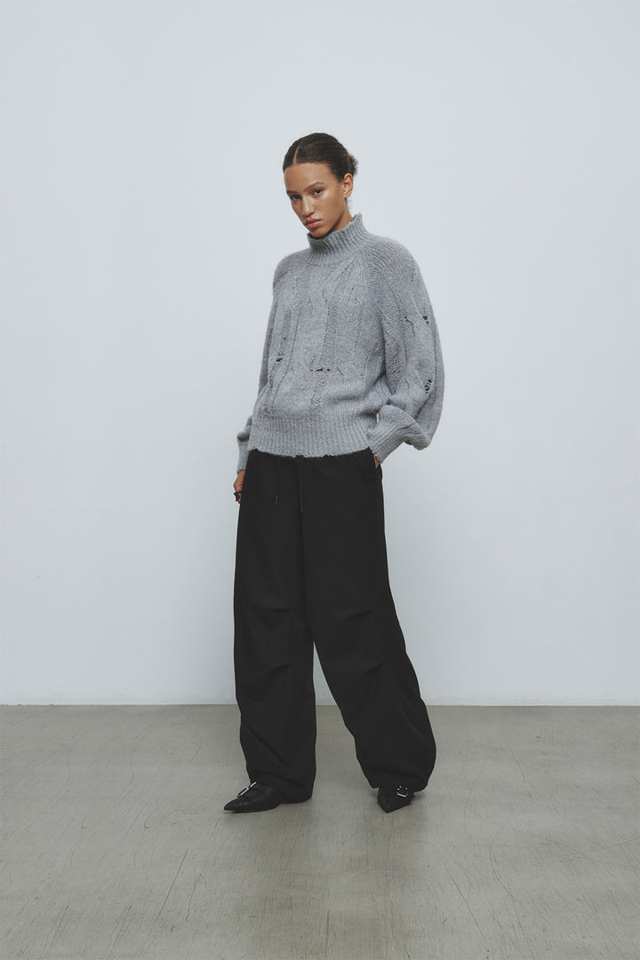 KIMMATIN Oversize Highneck Volume Pullover — Gray