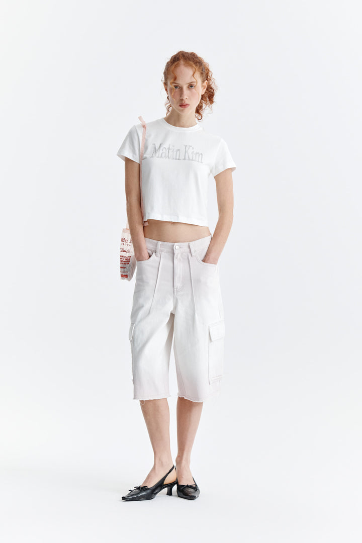 Matin Kim Pattern Artwork Logo Crop Top — White