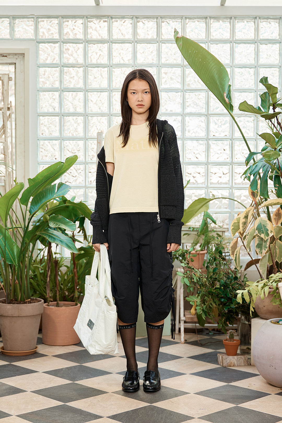 Matin Kim Two Tone Mesh Knit Hoody — Black