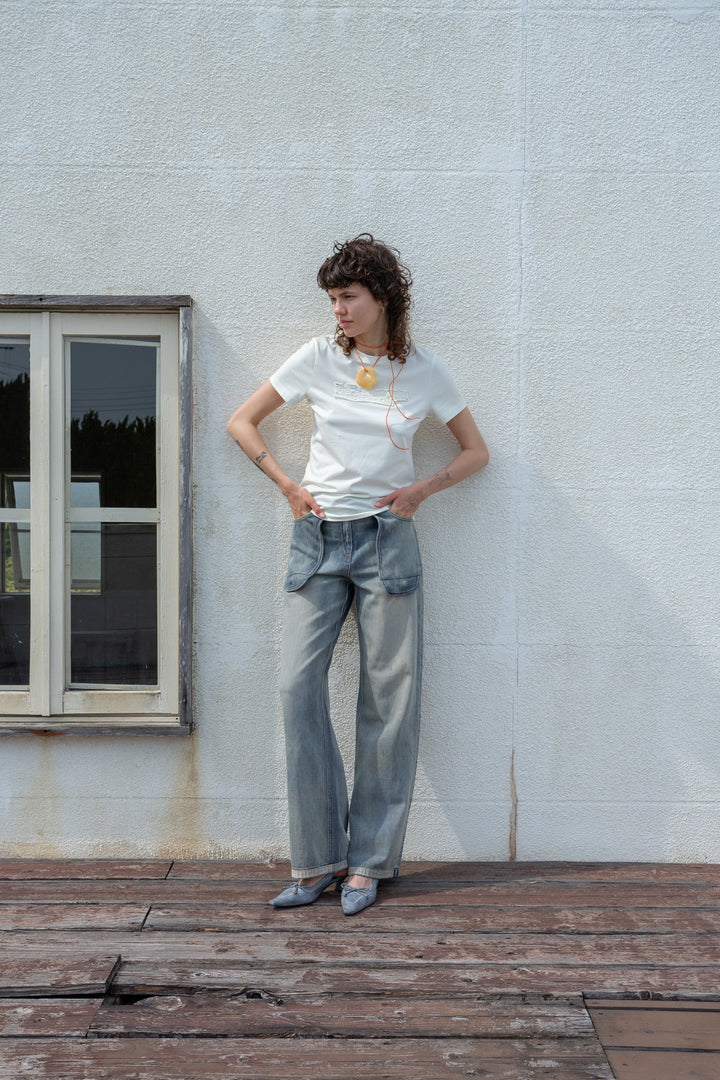 Matin Kim Applique Logo Patch Top — Cream