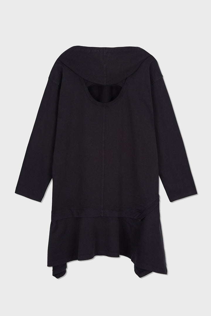 KIMMATIN Back Open Hoody Jersey Dress — Charcoal