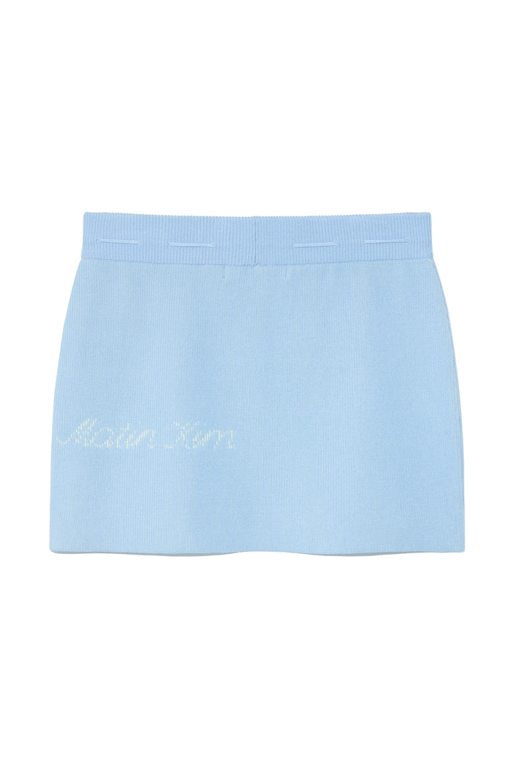 Matin Kim Two Tone Banding Knit Mini Skirt — Blue